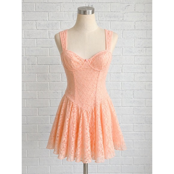 Dolls Kill Dresses & Skirts - Dolls Kill Sugar Thrillz Lace Corset Dress Womens M Peach Coquette Babydoll Fit